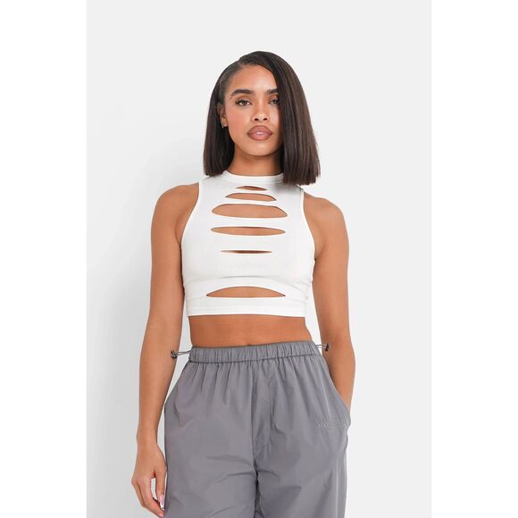Sixth June cut out tank crop top in off white, ASOS - Picture 2 of 4